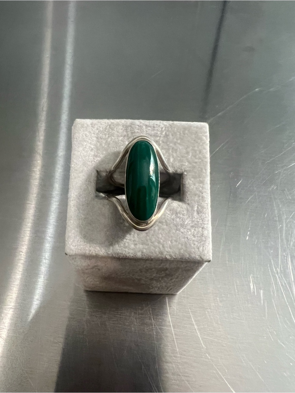Green Malachite Oval Stone Ring Set in Sterling Silver